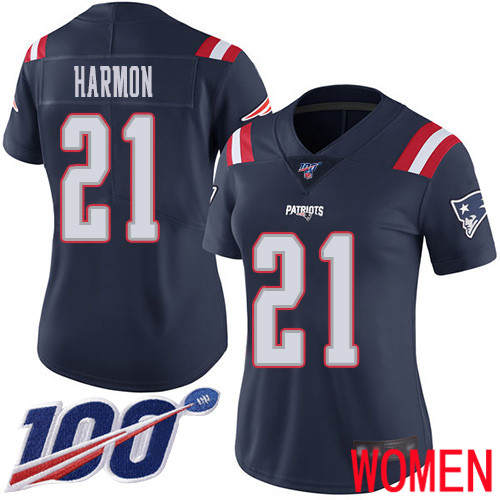 New England Patriots Football #21 100th Season Limited Navy Blue Women Duron Harmon NFL Jersey